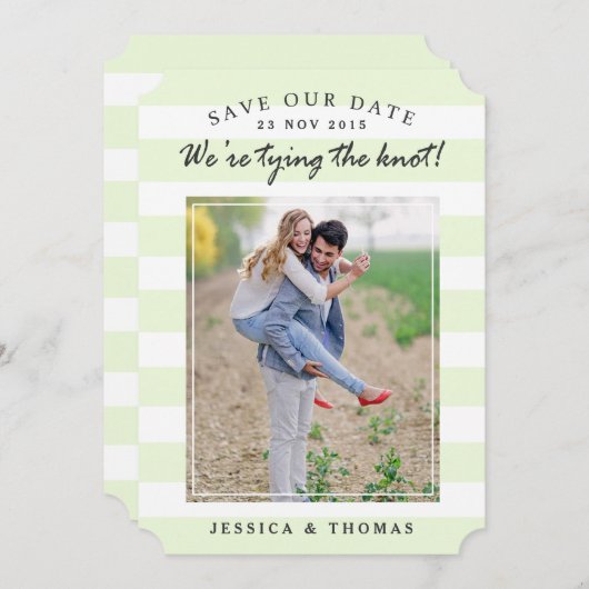 Moderne mint & witte strepen | De foto bewaart de  Save The Date (Voorkant / Achterkant)