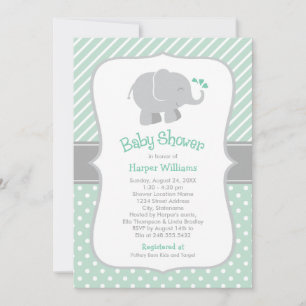 Moderne Mintgrijze Olifant Baby Shower Kaart