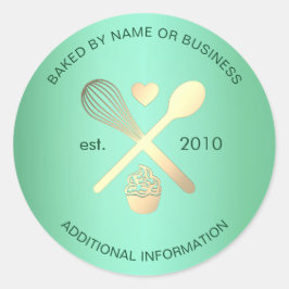 Moderne Mintgroene en Gouden Bakkerij Cupcake Labe Ronde Sticker