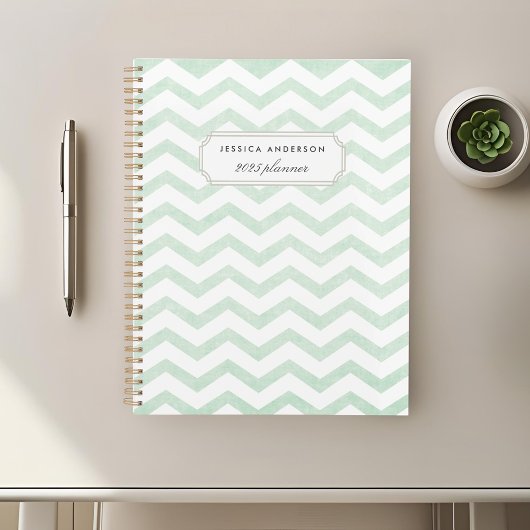 Moderne Mintgroene Geometrische Patroon Planner