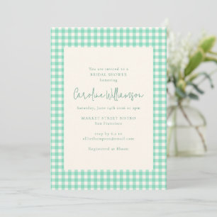 Moderne Mintgroene Gingham Geruite Bruidsdouche Kaart