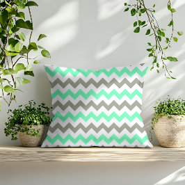 Moderne Mintgroene Grijze Chevron Patroon Kussen