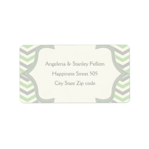 Moderne mintgroene, grijze chevron zigzag bruiloft etiket