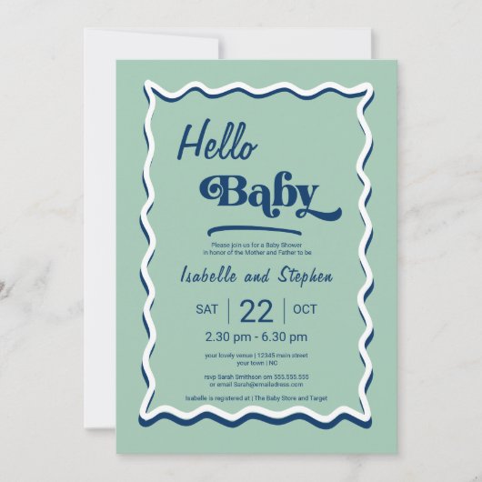 Moderne Mintgroene Hello Baby Shower Kaart (Voorkant)