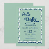 Moderne Mintgroene Hello Baby Shower Kaart (Voorkant / Achterkant)
