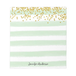Moderne Mintgroene Streep Gouden Confetti Maatwerk Notitieblok