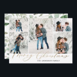 Moderne minuscule 5-fotokerstscriptfamilie feestdagenkaart<br><div class="desc">Moderne,  minimale multi-fotoreportage met een groot jaar om de gouden kerstkaart met een script te onthouden. Met de hand geschilde eucalyptus,  een minimale bladermassa en een moderne rustige rivierkreet geven deze vakantiekaart een luxueus gevoel. In de klas groenen,  browsen en grays. 5 foto.</div>