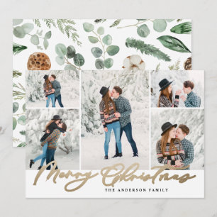 Moderne minuscule 5-fotokerstscriptfamilie feestdagenkaart