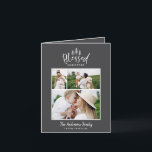 Moderne minuscule gezegende kerstfeestdag 3 foto feestdagen kaart<br><div class="desc">Moderne,  minimale kerstfeestelijke,  stijlvolle multi-fotokaart. Met moderne handgetekende tekst en bomen. De achtergrondkleur kan worden aangepast. Eenvoudig kerstmodern,  minimaal stijlvol.</div>