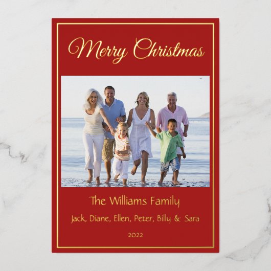 Moderne minuscule kerstfeestelijke foto folie feestdagenkaart (Voorkant)