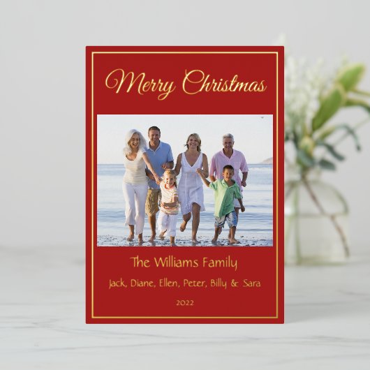 Moderne minuscule kerstfeestelijke foto folie feestdagenkaart (Staand Voorkant)