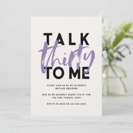 Moderne minuscule typografie girale paarse 30 talk (Staand voorkant)