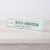 Moderne Mist Green Personalized Bedrijfs Logo Bureau Naambordje (Voorkant)