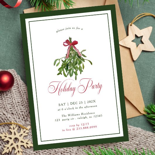 Moderne Misteel Kerstfeest Party Rode Strik Kerstm Kaart