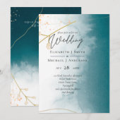 Moderne Mistige Blauwe Gouden Trouwring (Voorkant / Achterkant)