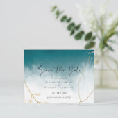 Moderne Mistige Blauwe Gouden Trouwring Briefkaart (Staand voorkant)