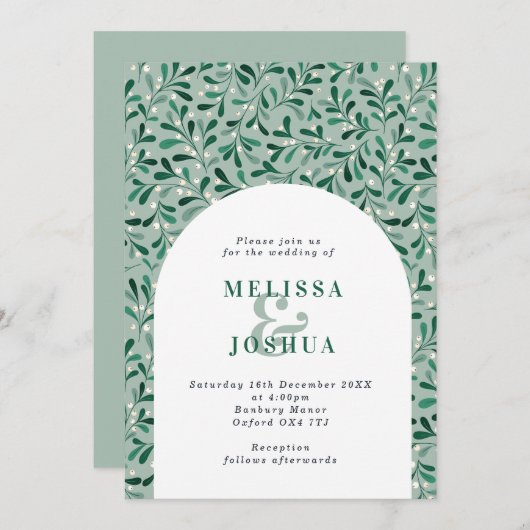 Moderne Mistletoe Arch Winter Wedding Kaart (Voorkant / Achterkant)