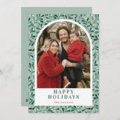 Moderne Mistletoe Patroon Boog Foto Feestdagenkaart (Voorkant / Achterkant)