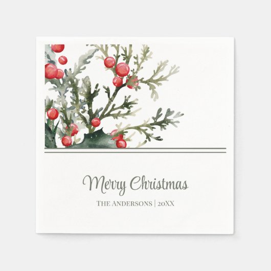 Moderne Mistletoe Vrolijk Kerstfeest Servet (Voorkant)