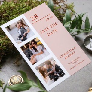 Moderne Misty Rose Vier Foto Huwelijk Save The Date