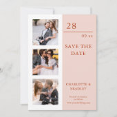 Moderne Misty Rose Vier Foto Huwelijk Save The Date (Voorkant)