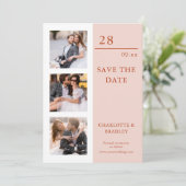 Moderne Misty Rose Vier Foto Huwelijk Save The Date (Staand voorkant)