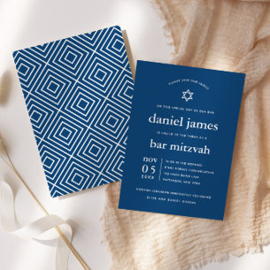 Moderne Mitzvah Navyblauw met Davidster  Kaart