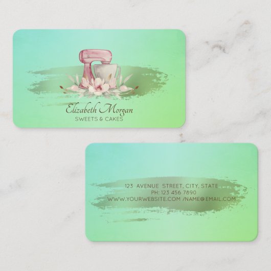 Moderne mixer Flower Roos Gold Bruske Green Visitekaartje (Voorkant / Achterkant)