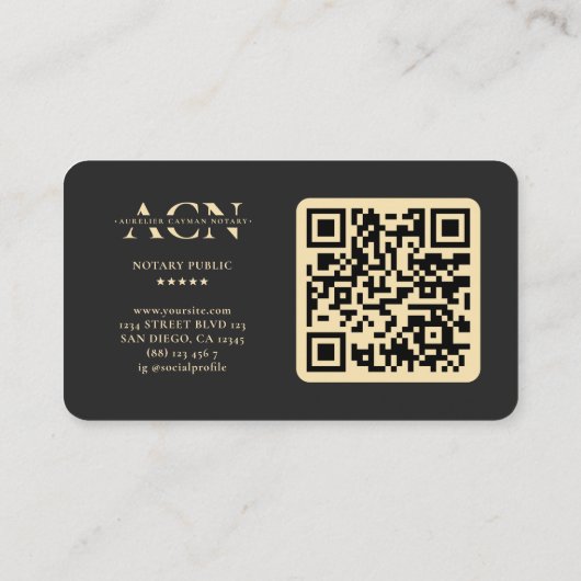 Moderne mobiele notaris zwart gouden quill monogra visitekaartje (Achterkant)