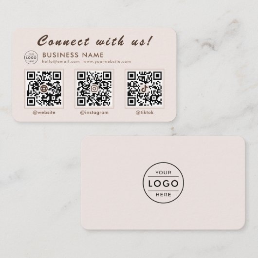 Moderne Mocha 3 QR Code Multi Social Visitekaartje (Voorkant / Achterkant)