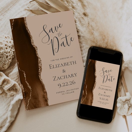 Moderne Mocha Brown Gold Agaat Tan Save the Date