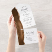 Moderne Mocha Bruine Gouden Agaat Trouwen All In One Uitnodiging (Afscheurbaar)