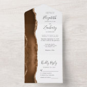 Moderne Mocha Bruine Gouden Agaat Trouwen All In One Uitnodiging (Binnen)