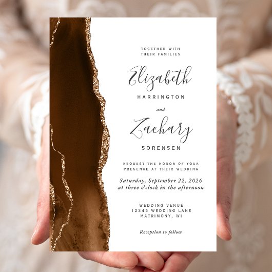 Moderne Mocha Bruine Gouden Agaat Trouwen Kaart