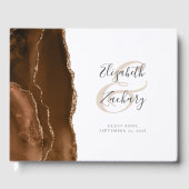 Moderne Mocha Bruine Gouden Agate Script Gastenboek (Voorkant)