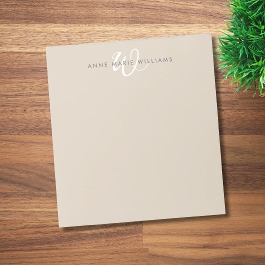 Moderne Mocha Bruine Witte Script Monogram Notitieblok