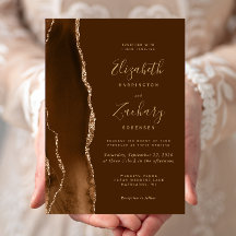 Moderne Mocha Goud Agate Bruine Trouwkaart