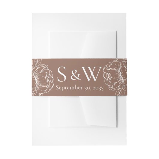 Moderne Mocha Mousse Boho Floral Minimal Wedding Uitnodigingen Wikkel (Voorkant Voorbeeld)