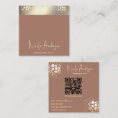 Moderne Mocha Mousse luxe gouden confetti QR code Vierkante Visitekaartje (Voorkant / Achterkant)