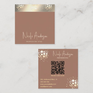 Moderne Mocha Mousse luxe gouden confetti QR code Vierkante Visitekaartje