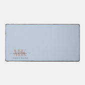 Moderne Mocha Mousse Monogram Stof Blauw Bureaumat (Voorkant)