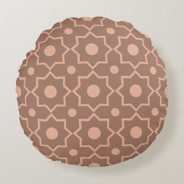 Moderne Mocha Mousse Stoffige Roze Geometrische Vo Rond Kussen (Voorkant)