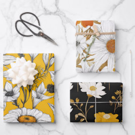 Moderne Mod Boho Daisy Wildflower Floral Inpakpapier Vel