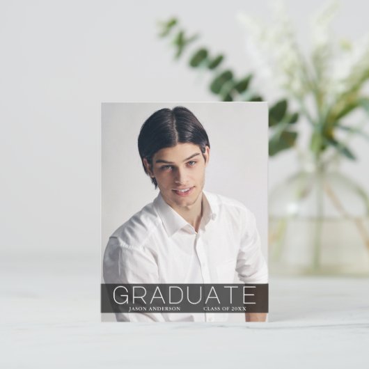 Moderne Mode 1 Foto Afstuderen aankondiging Briefkaart (Staand voorkant)