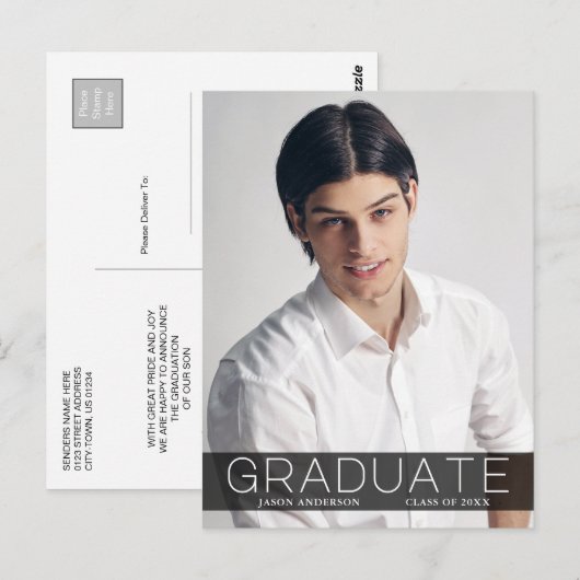 Moderne Mode 1 Foto Afstuderen aankondiging Briefkaart (Voorkant / Achterkant)