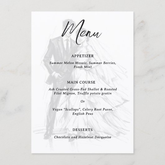 Moderne Mode Koolstoffetschets Huwelijk Menu (Voorkant)
