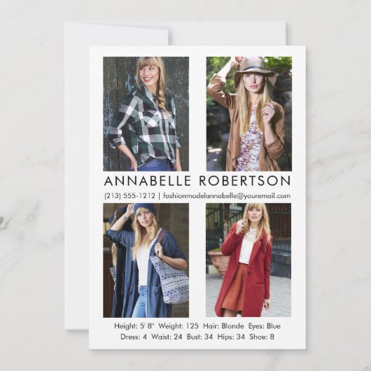 Moderne Mode Modellering 5 Foto's Model Comp Kaart (Achterkant)