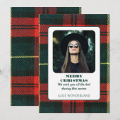 Moderne mode tartan kerstfoto feestdagenkaart (Voorkant / Achterkant)