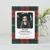 Moderne mode tartan kerstfoto feestdagenkaart (Staand voorkant)