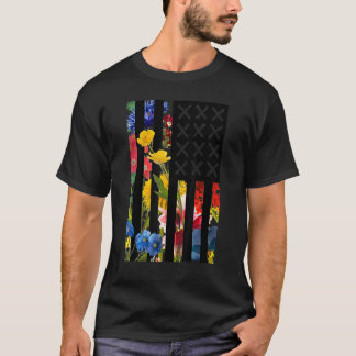Moderne Mode Usa Amerikaanse Bloem Bloem Vlag Jul T-shirt